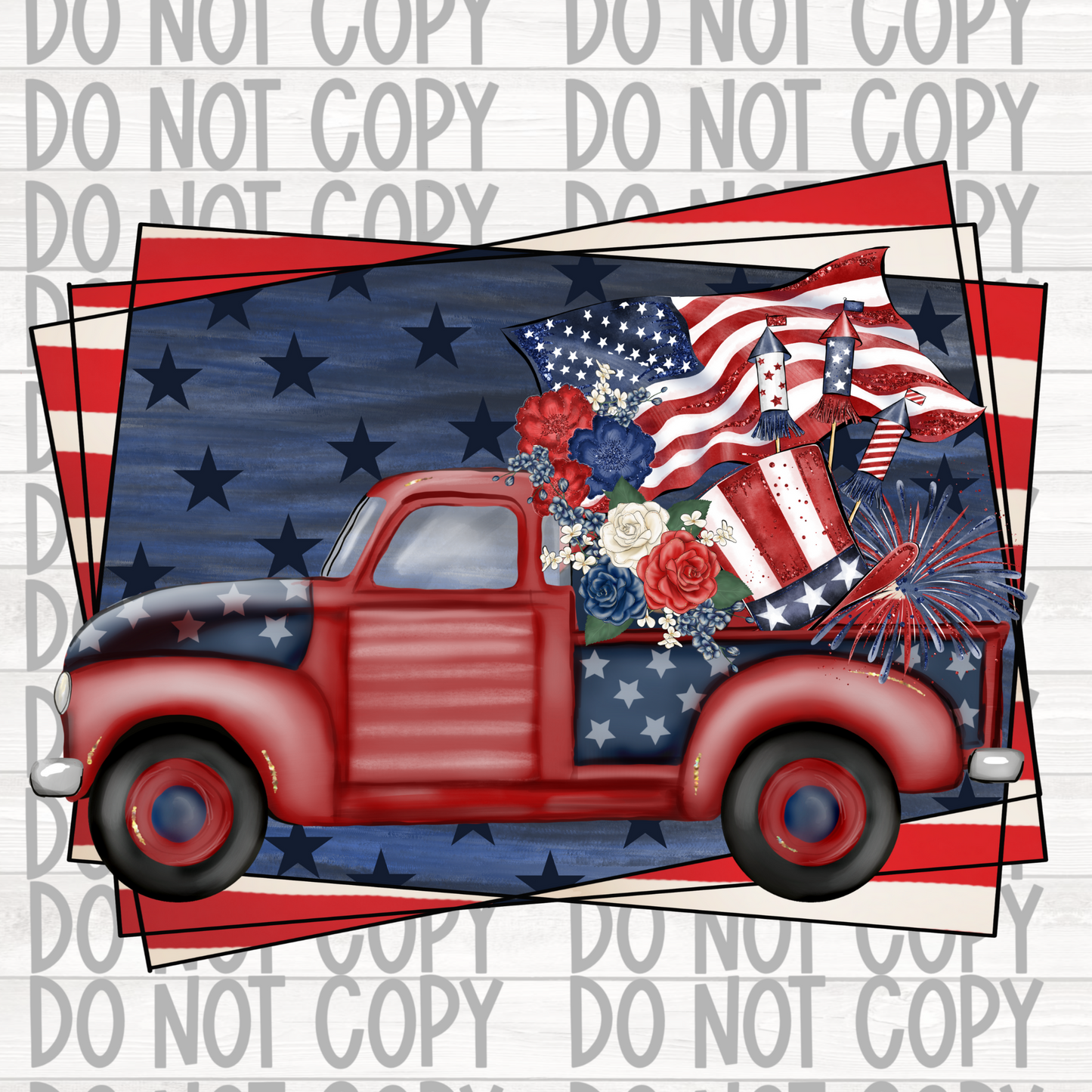 Red truck-American flag